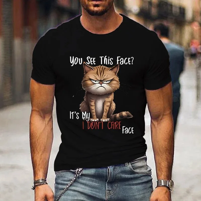 

Men's T-shirt New Brand Men Short Sleeve Tee Shirt Cotton Tops You See This Face It's My Dont Care Face Funny Cat Men Clothing