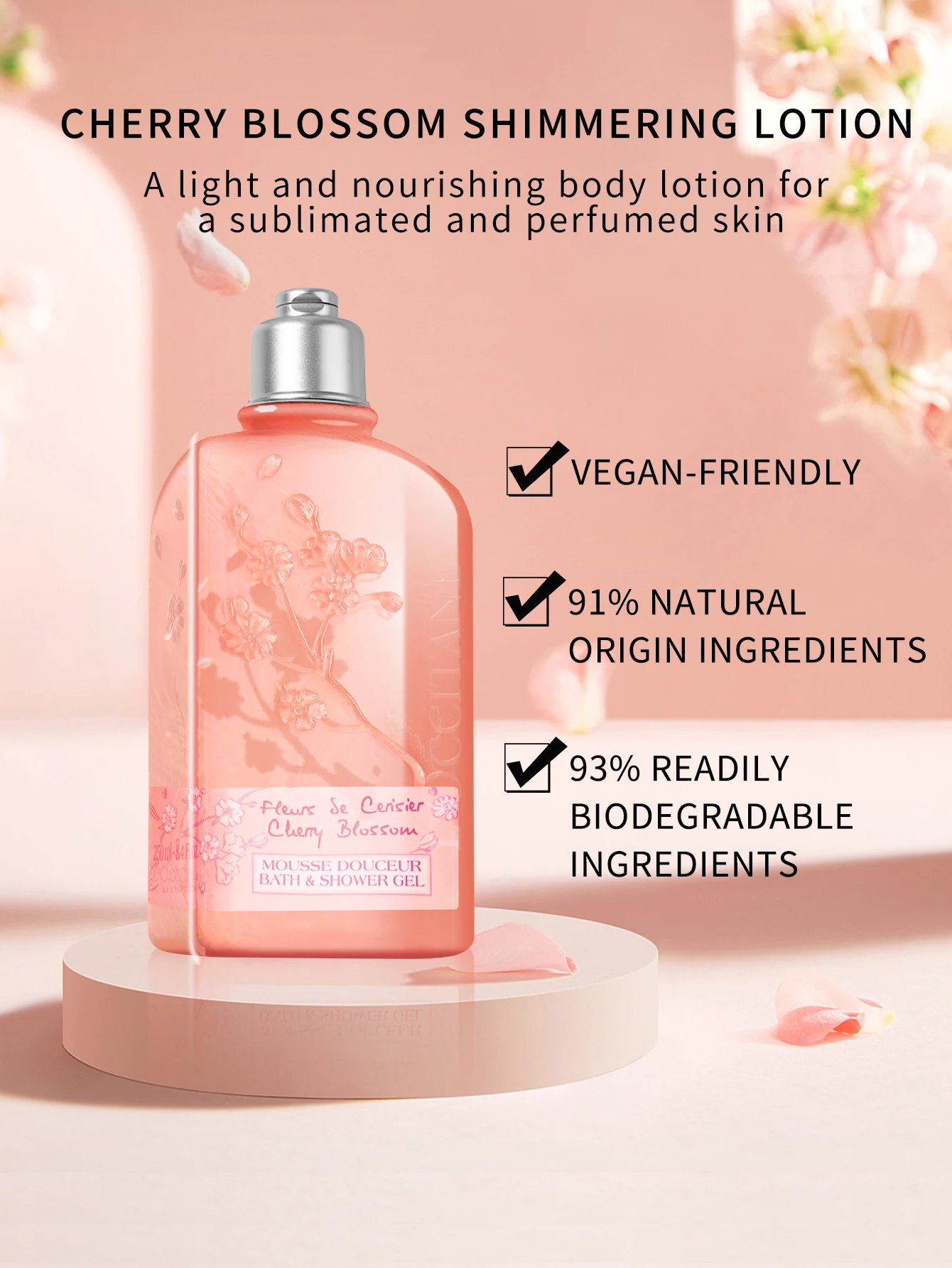 L\'Occitane en Provence  Cherry Blossom Bath & Shower Gel - 8.4 FL.OZ./250ML