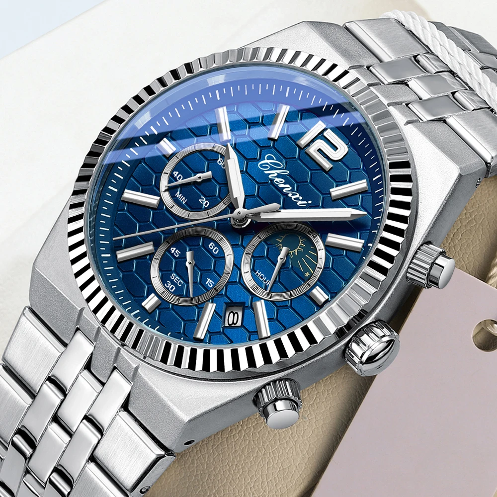 CHENXI Original Men's Watches Business Sports Chronograph Calendar Time Code Watch Steel Band Luxury Brand Quartz Men Watch