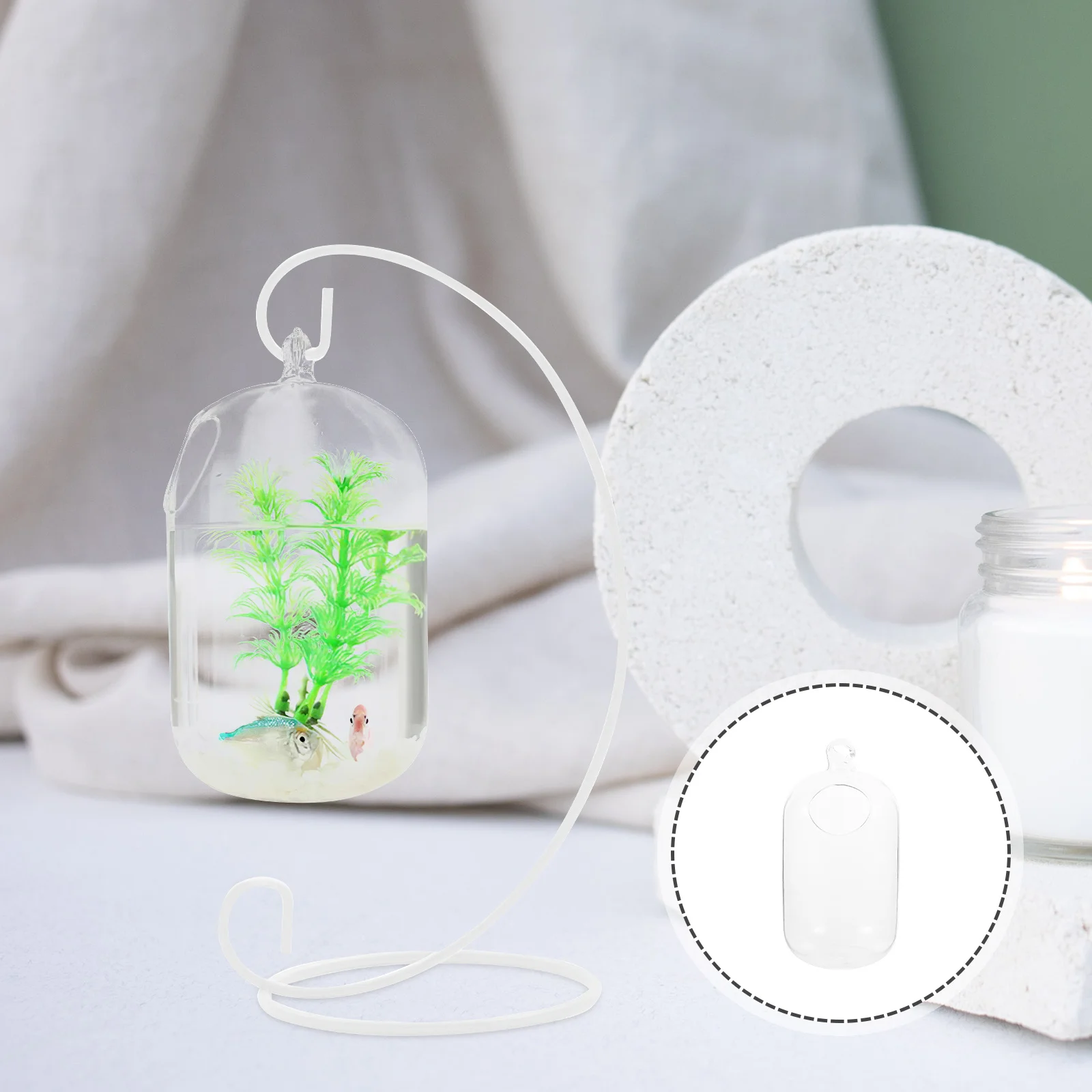 

Clear Hanging Glass Fish Tank Mini Aquarium Flower Vase Home Office Decoration Stackable Breathable Bowl for Betta