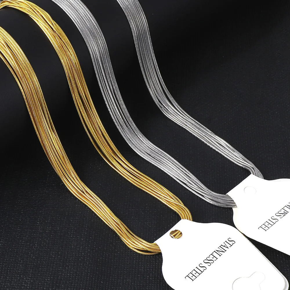 LUXUKISSKIDS 10pcs/lots 1/2mm 40/45+5cm Snake Chain Necklace Gold Color Wholesale Stainless Steel Round Rope Chains Jewelry DIY