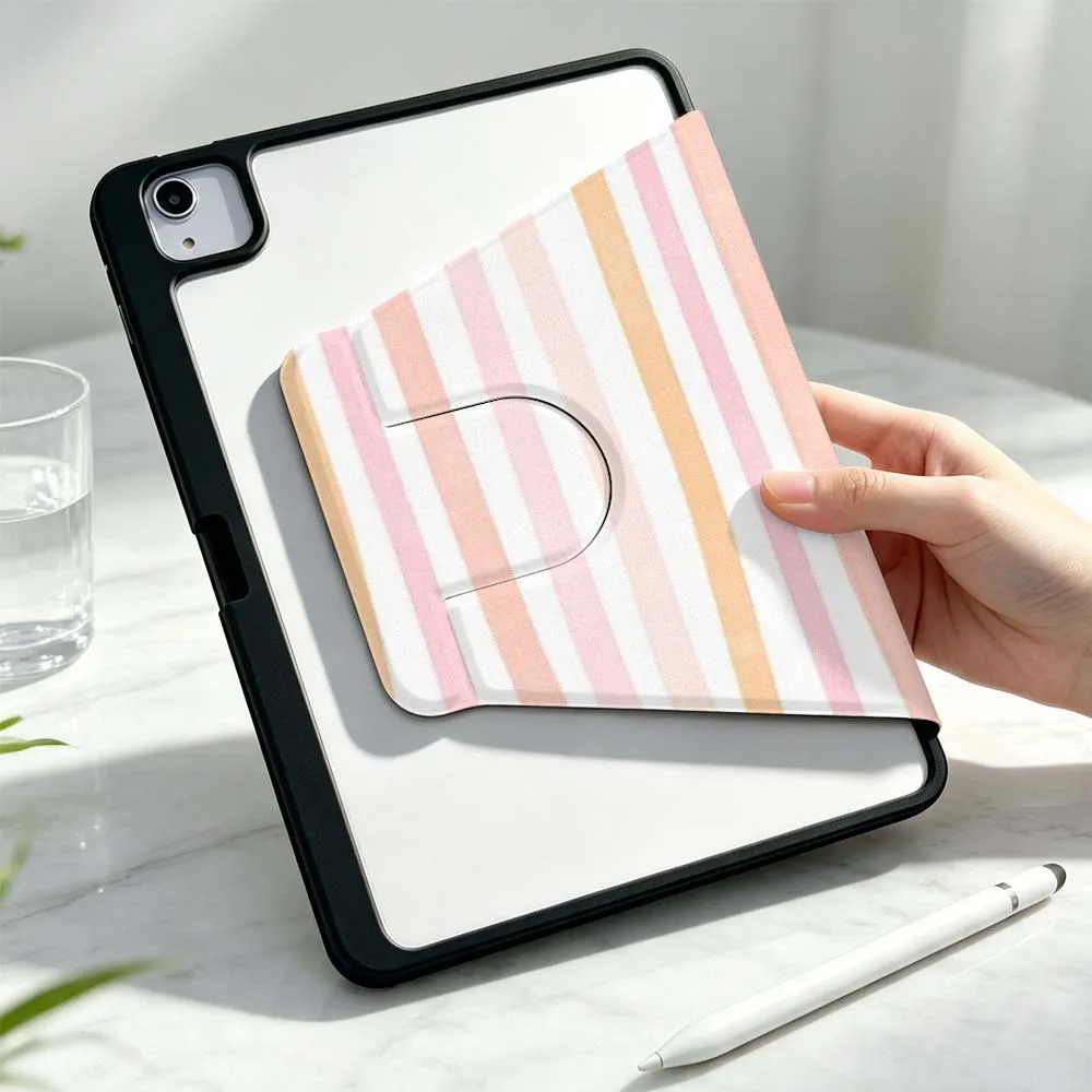 Simple Stripes Flowers Soft For iPad Pro Air mini 6 5 4 12th M5 M4 M3 M2 A16 A17Pro 360° Rotation Stylus Storage Tablet Case 4