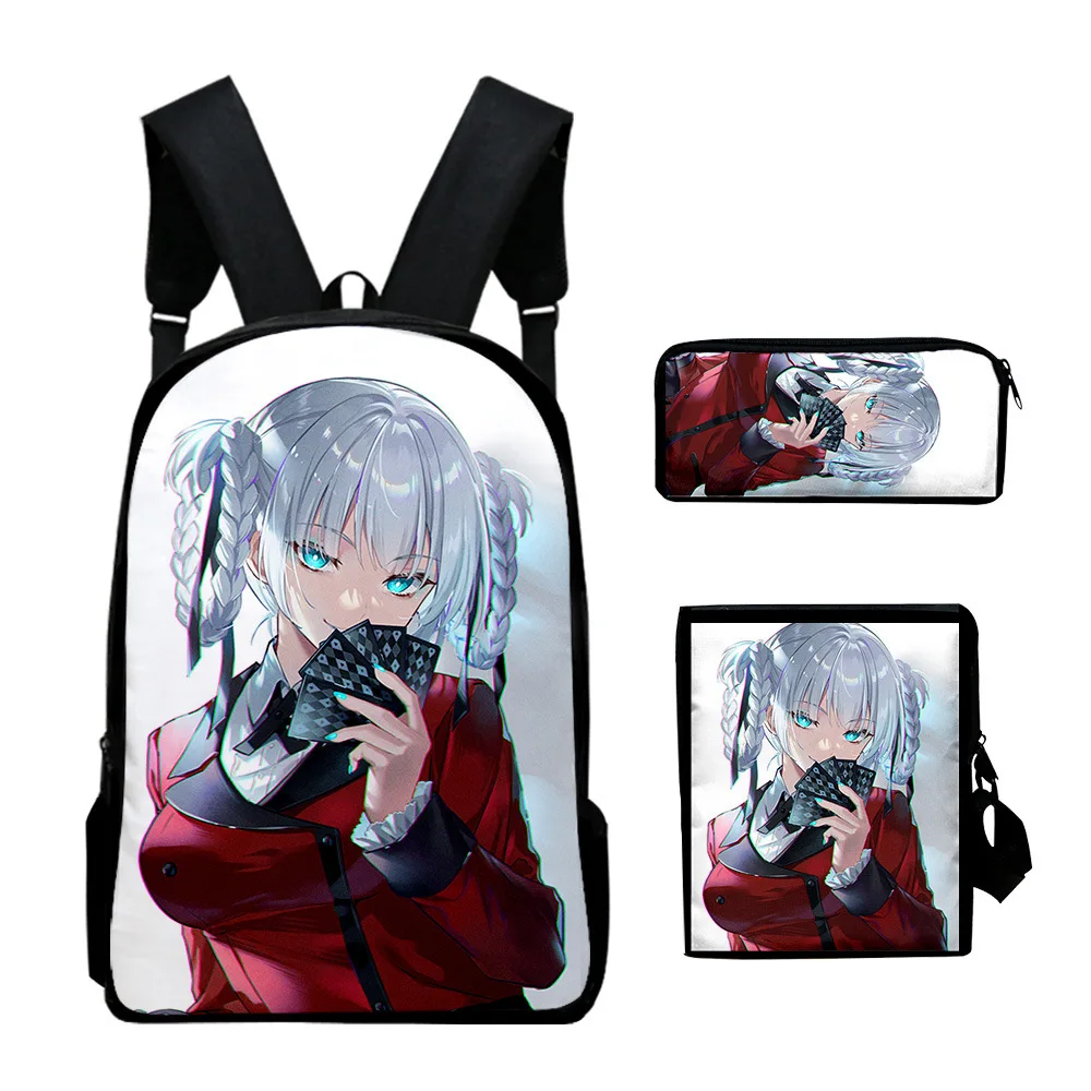 Trendy Youthful Kakegurui 3D Print 3pcs/Set Student Travel bags Laptop Daypack Backpack Shoulder Bag Pencil Case