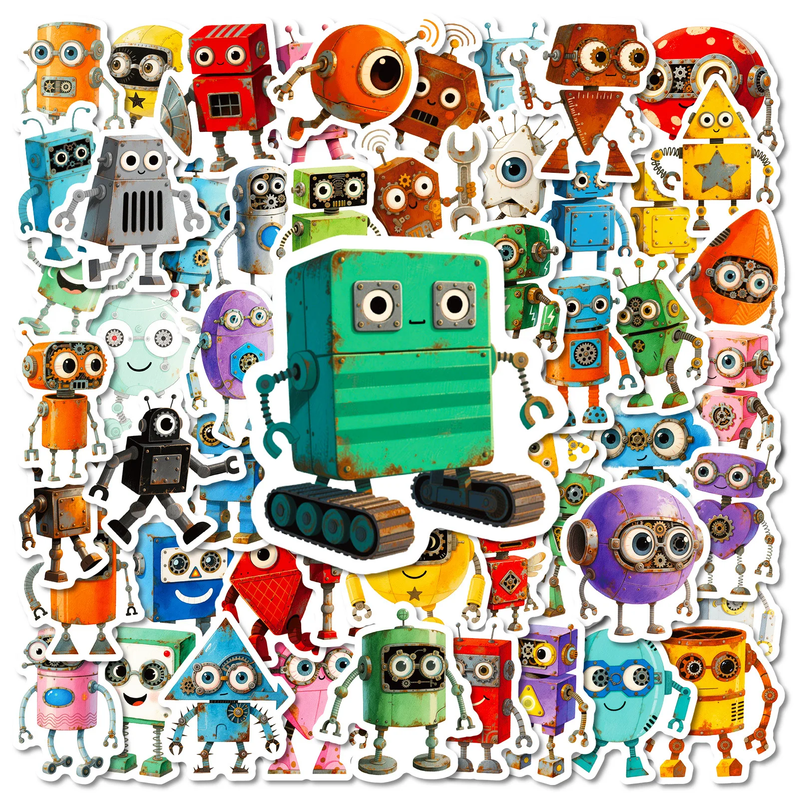 10/56 PIÈCES Robot Graffiti Autocollants Drôle Dessin Animé Autocollant BRICOLAGE Ordinateur Portable Téléphone Guitare Planche À Roulettes Autocollant Étanche Tasse Classique Enfant Jouets