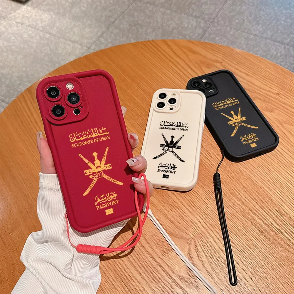 Oman Passport Phone Case for IPhone 16 15 14 13 12 11 Pro Max Mini XR XS X 7 8 Plus Soft TPU Back Cover With Hand Strap