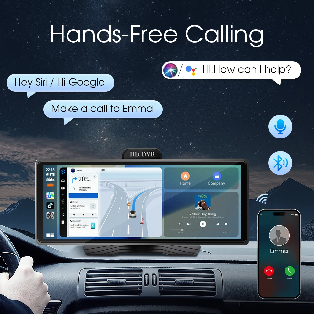 راديو سيارة محمول 9.3 بوصة مع كاميرا داش كام لاسلكية Carplay أندرويد مشغل وسائط متعددة أوتوماتيكي BT AUX TF FM ستيريو سيارة عالمي