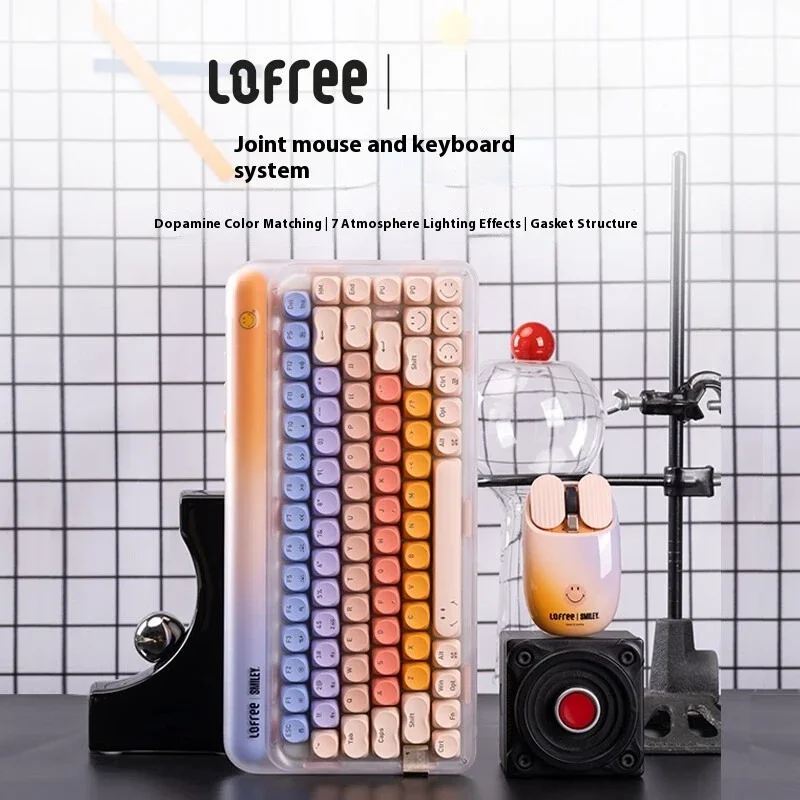 LOFREE Tri-Mode Gasket Key board hree-mode PBT Round Keycaps RGB Hot-Swap for Office Home  Backlight Hot Swap Gasket Structure