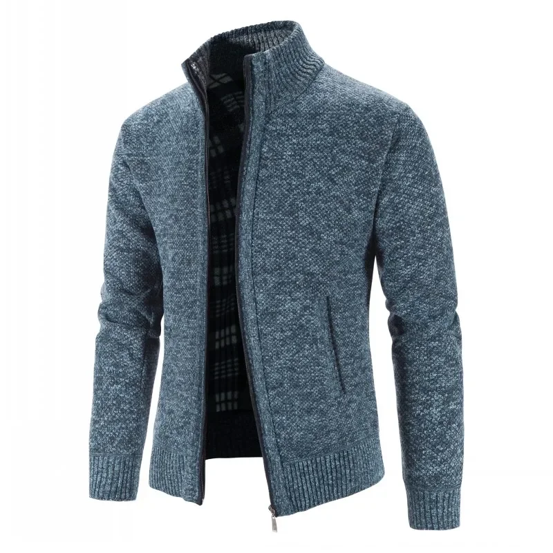 8 Colors 2023 Autumn/Winter New Plush and Thickened Stand Collar Jacket Jacket Half High Neck Knitted Cardigan Sweater for Men