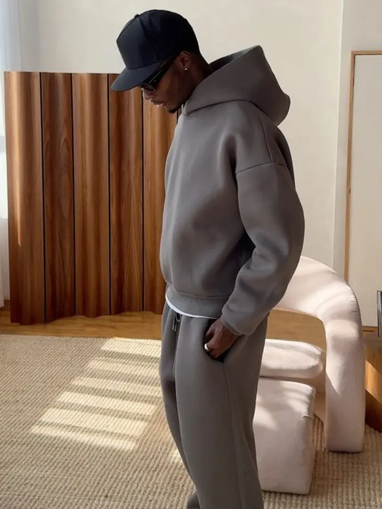 루즈핏 커플 후드티 스웨트셔츠 스포츠 세트 캐주얼 스포츠웨어 긴팔 긴바지 티-아세테이트 섬유 청소년 가을 겨울