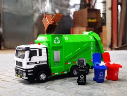 1/50 City Garbage Truck Car Model Diecast Garbage Transport Sorting Sanitation Vehicle Model Sound Light Collection Children Toy