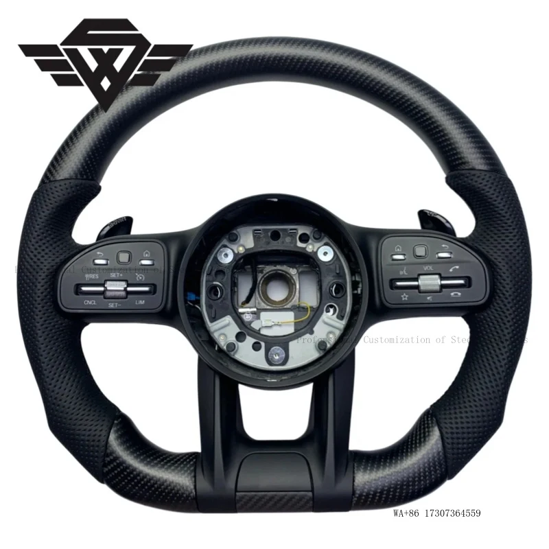 Custom Flat Bottom All Black Matte Carbon Fiber Steering Wheel for Mercedes Benz W204 W205 W212 809 AMG Assembly Premium Edition