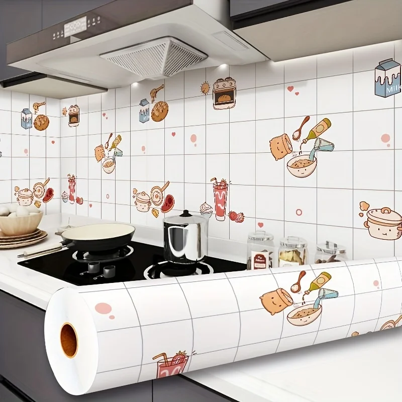 Self-adhesive Kitchen Stickers Waterproof and Oil-proof Tiles Stove Tables and Chairs Cabinet Doors Home Decoration Wallpaper