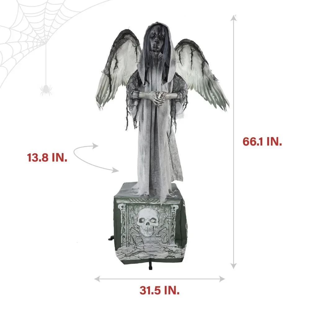 Lifesize Animatronic Scary Haunted Angel Statue with Touch Activated Lights and Sound Battery-Operated Indoor or Covered Outdoor