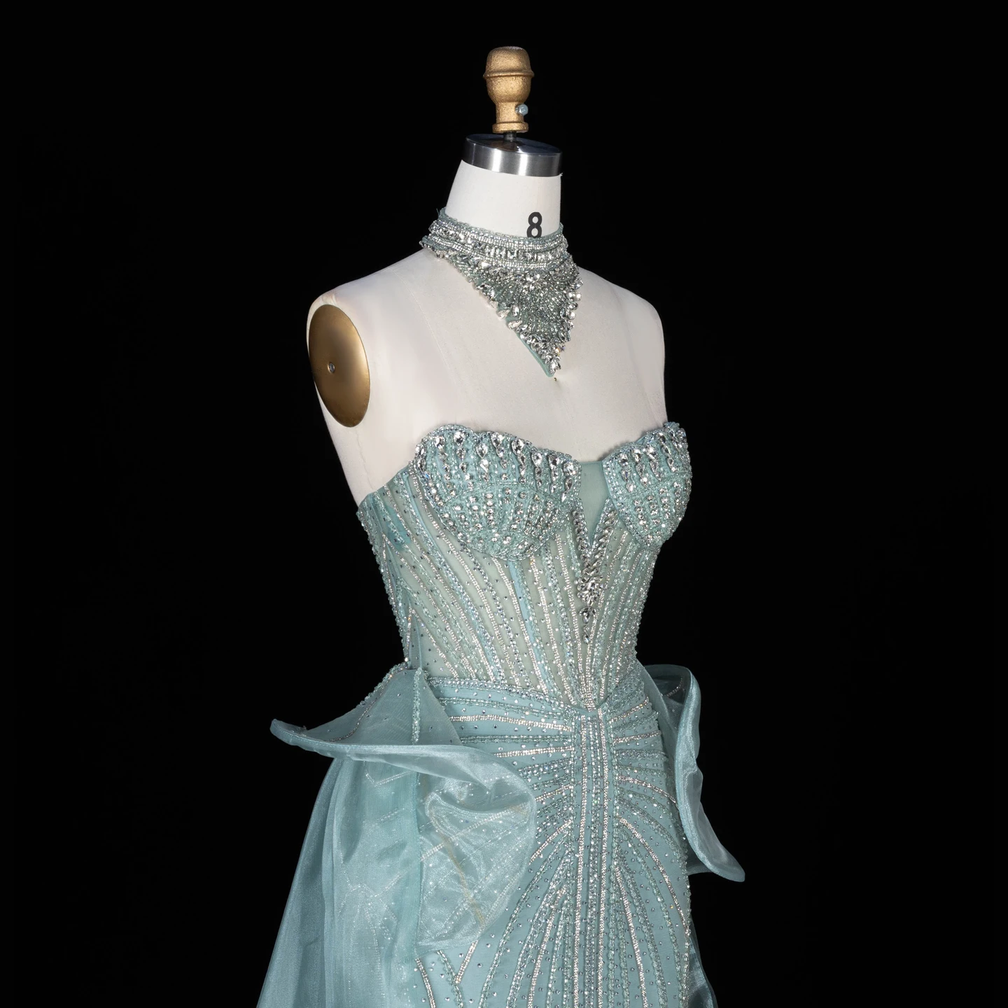 Sharon Said Abendkleid Luxuriöses Meerjungfrauenkleid aus Tüll mit Kristallen, Korsett und Perlen, Dubai Formelles Hochzeitskleid mit Überrock SS139 Maßanfertigung – Detail 22