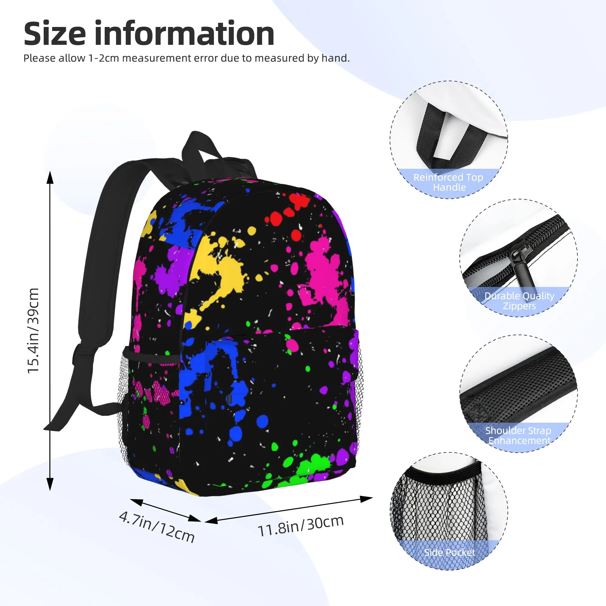 Colorful Graffiti Splatter Print  Backpack Hot Sale Daypack Boys Girls BookBag Shoulder Bags for Men Women School Bag