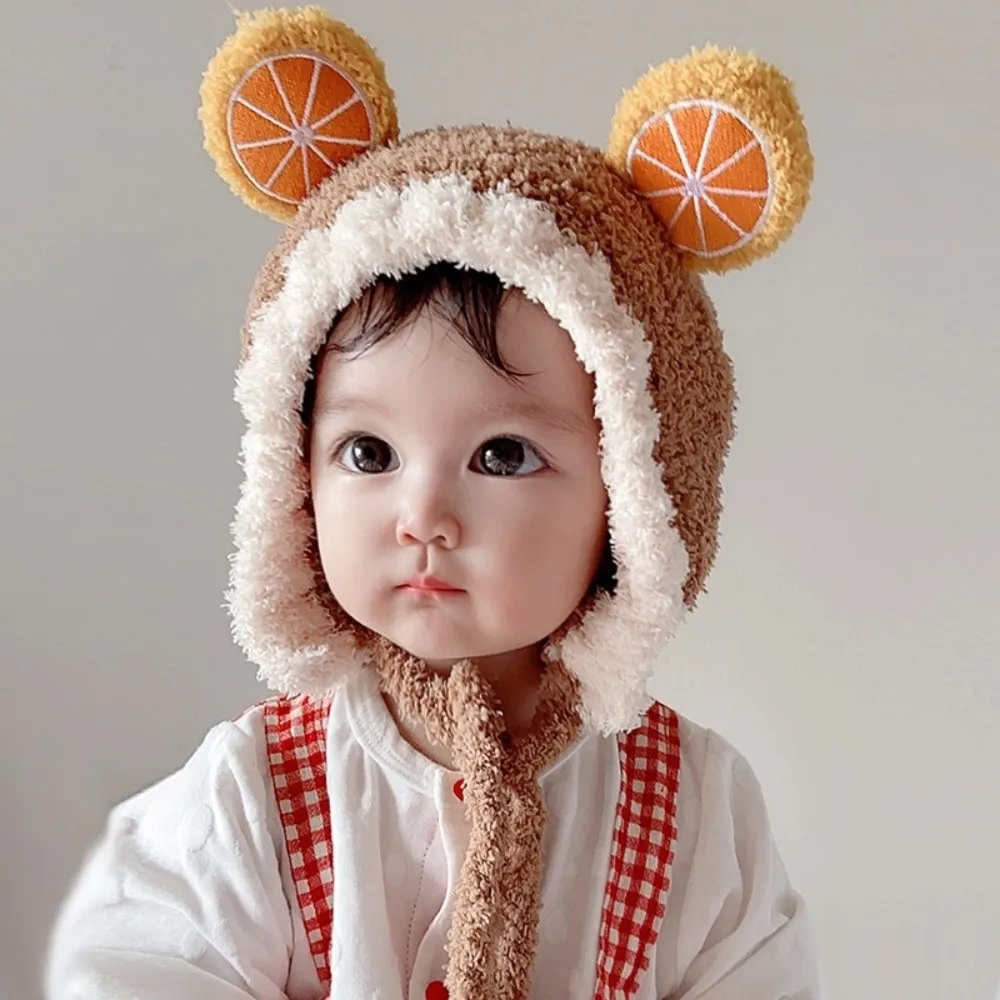Kawaii الصوف الفاكهة الأذن قبعة لينة الطفل قبعة قبعة دافئة سميكة حماية الأذن قبعة