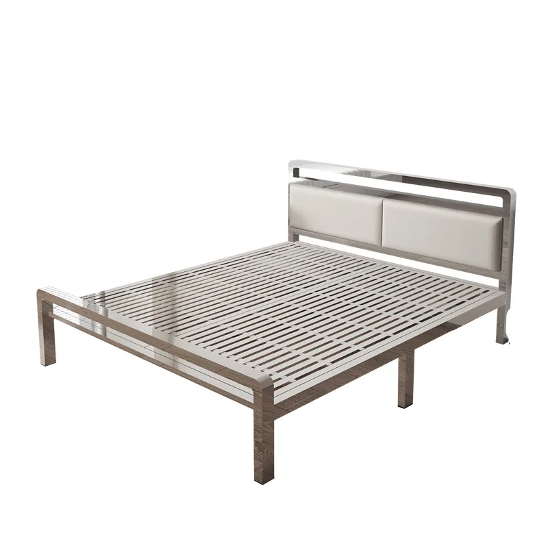 

Soft bag backrest bed Stainless steel bed Thickened household double bed