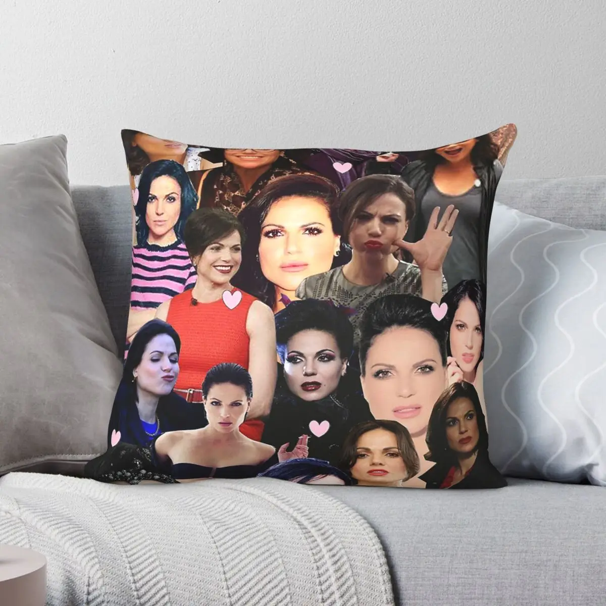 Capa de Almofada Quadrada Lana Parrilla Collage em Poliéster, Linho e Veludo com Zíper Criativo para Decoração de Casa