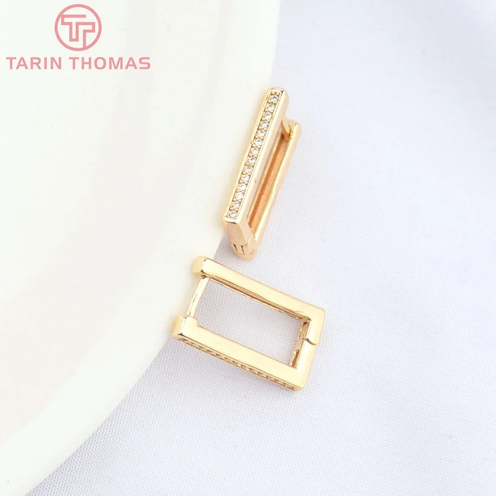 

(4765)2PCS 9x16.5MM 24K Gold Color Brass with ZIrcon Earring Hoop Earring Clasp High Quality DIY Jewelry Making Accessories