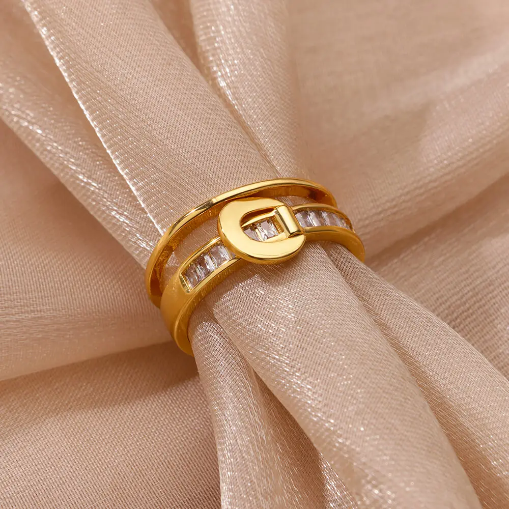 خواتم زركون نسائية بطبقتين ، خاتم فولاذ مقاوم للصدأ قابل للتعديل ، هدية مجوهرات زفاف فاخرة ، اتجاه جديد بسيط