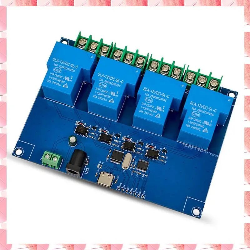 JAJA 12V 30A 4CH Módulo de relé USB Módulo de relé USB-C integrado CH340T Chip USB-Computador Porta serial Interruptor de controle inteligente