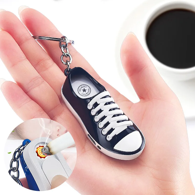 

Mini USB Keychain Flat Shoes Lighter Windproof Charging Open Flame Butane Lighter Cigarette Accessories Personalized Gift