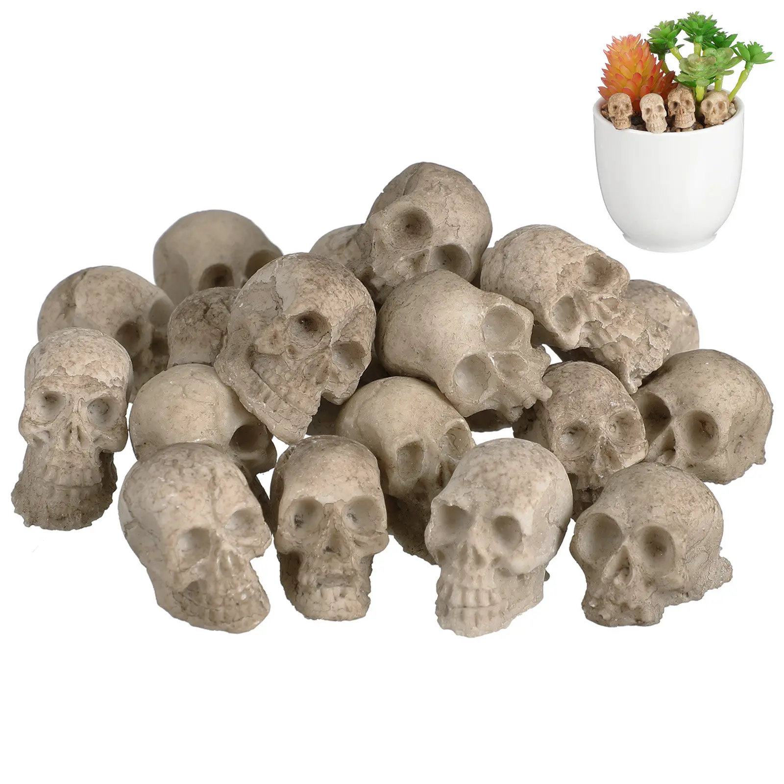 20PCS Unique Halloween Skull Decoration Flower Pots Mini Skull Figure Miniature Skulls Heads Landscape Garden Outdoor Statues