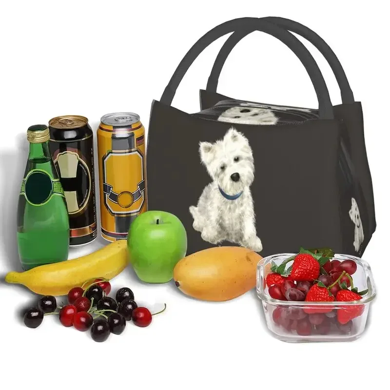 Schattige West Highland White Terrier Hond Geïsoleerde Lunch Tassen Voor Vrouwen Draagbare Westie Puppy Koeler Thermisch Lunchbox Werk Picknick