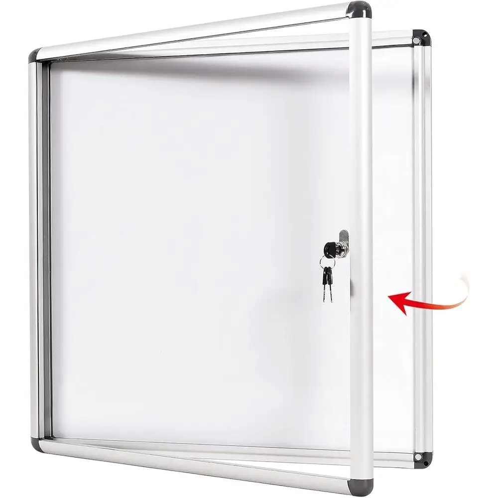 

Lockable Magnetic Wall Display Case, Aluminum Frame, 6 A4 Enclosed Boards, 28x26 inches