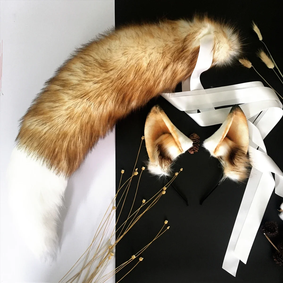 Custom Handmade Brown Fox Wolves Wolf Ears Hair Hoop Tail Hairbands Headwear For Halloween Party Cosplay Costume Accessories