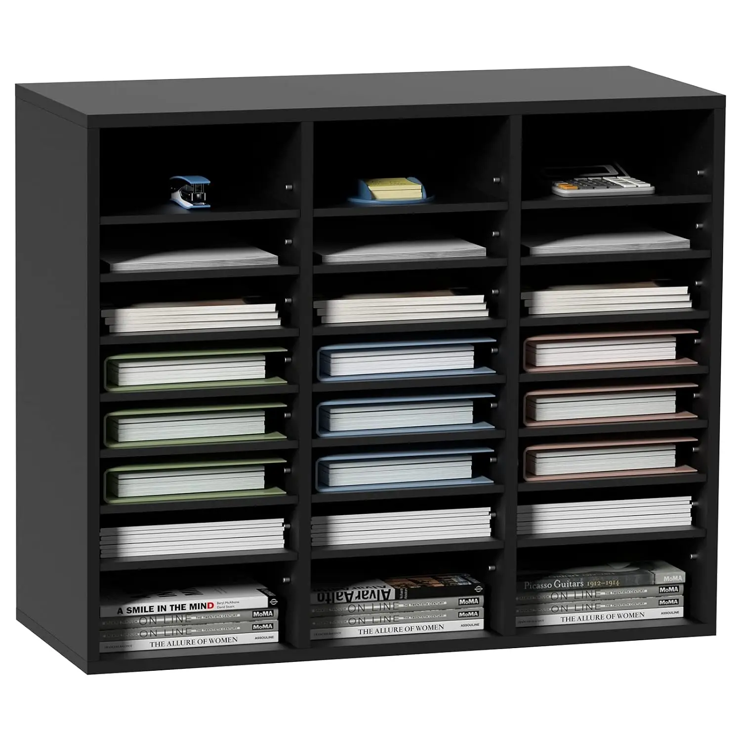 Literature Organizers, 24 Compartments Office Mailbox with Adjustable Shelves, Wood Literature Sorter 29x12x24.4, Customized