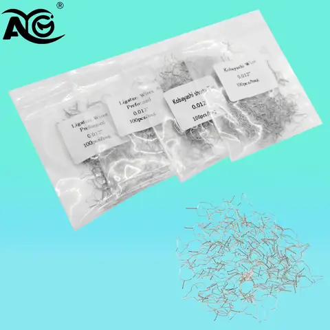 100Pcs AG Dental Orthodontic Kobayashi Wire 0.010/0.012 Metal Preformed Ligature Tie Stainless Steel Short/Long Bracket Wires