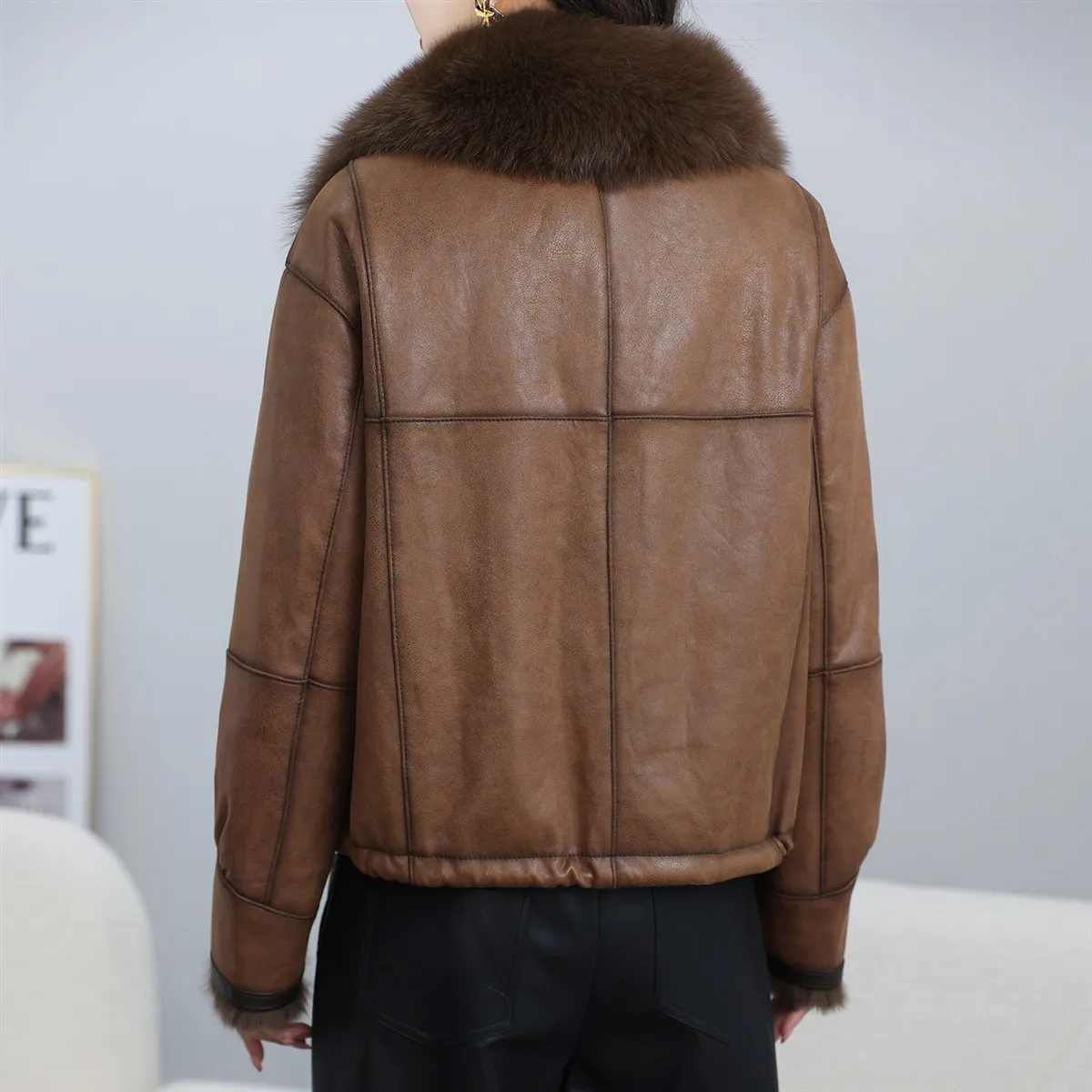 Fashionable Short Thickened Fleece Lined Genuine Sheepskin Leather Jacket Women's Winter New Arrival Elegant Commute StyleFox fu