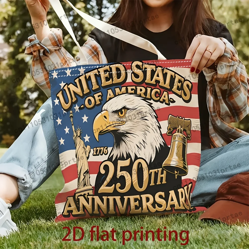 Men's Canvas Tote Bag - 1pc Unisex, 2D Flat American 250th Anniversary Eagle Print - American National Day Commuter Canvas Tote