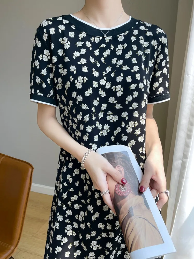 Acétate Satin imprimé fleuri ort Sve Dr femme Midi ample rond Ne jupe Tube droit été T-shirt gilet Dr