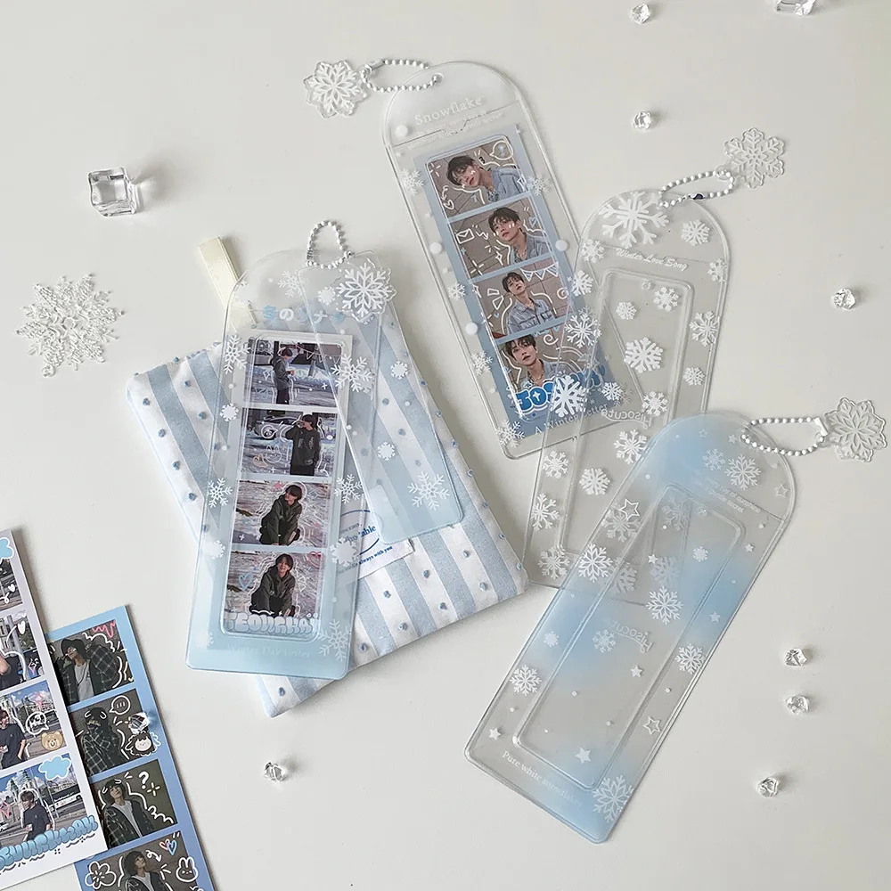 موضة جديدة بسيطة الشتاء ندفة الثلج 4-شبكة 3 بوصة حامل بطاقة لطيف فتاة المعبود صور تخزين حامل بطاقة حقيبة قلادة المفاتيح هدية #5