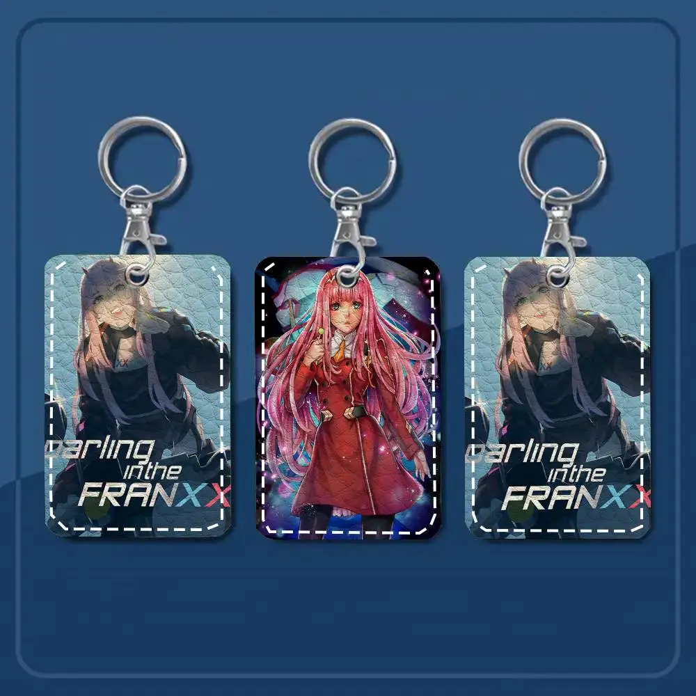 Darling In The FranXX Card Case Keychain Access Card Bag Key Tag Ring Leather Card Holder Key Ring Access