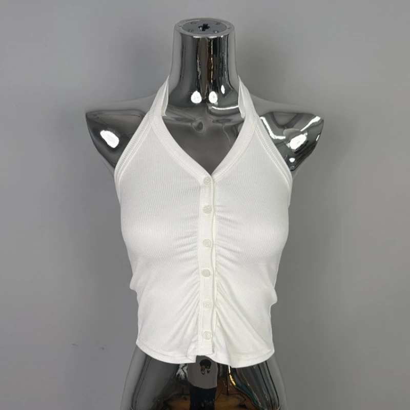 Camiseta sin mangas Sexy ajustada con tirantes cortos para mujer, Top coreano Dongdaemun Pure Desire picante para chica, camisola con cuello Halter colgante, Top corto