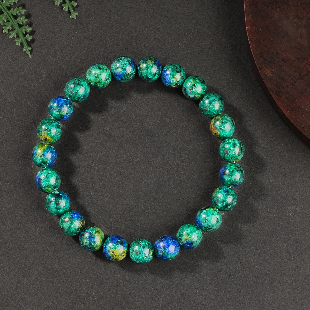 Natural stone beaded bracelet, phoenix lapis lazuli bracelet, versatile green stone jewelry.