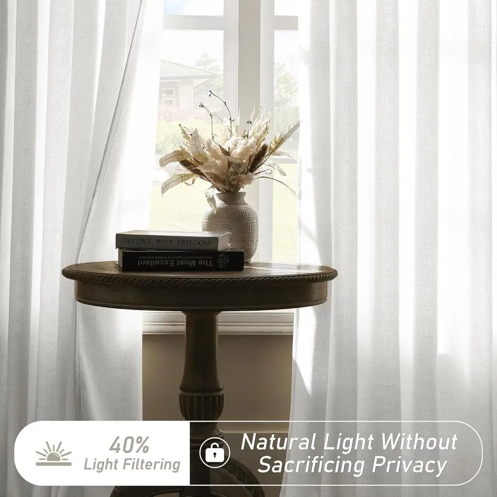 2-stöckige weiße, transparente Pinch-Faltenvorhänge 52 x 120 für Wohnzimmer mit Haken