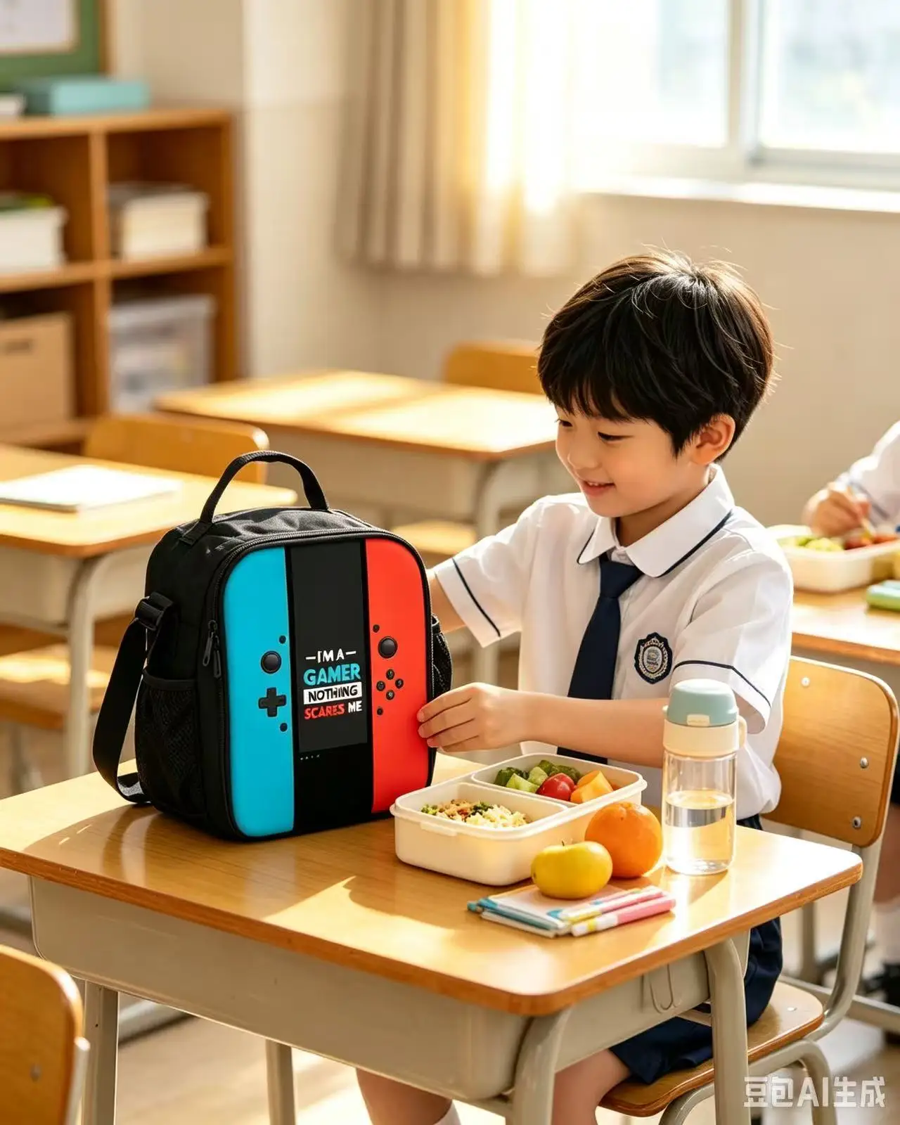 Games Console Shoulder Strap Insulated Lunch Bags 2D Flat Cartoon Boys/Girls Kids Picnic Food Preservation Lunch Box Bag Thermal