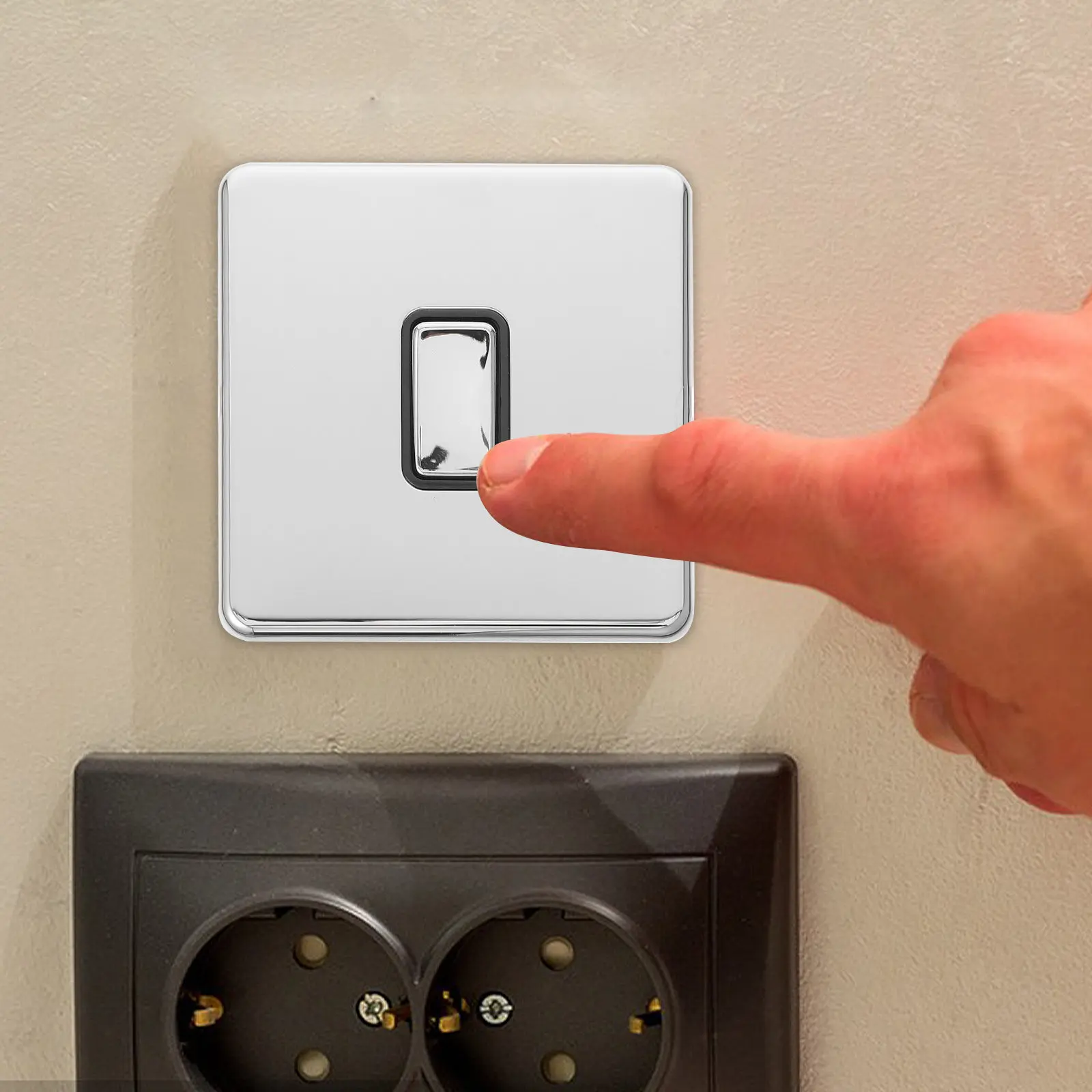 Rocker Wall Switch Single Pole Stainless Steel Screwless Mirror Silver Brushed Finish Decorator Panel