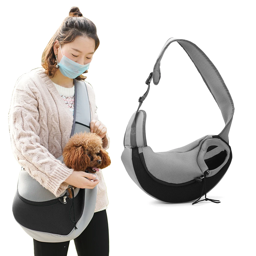 

【】Pet Sling Bag Mesh Ventilated Carrier Hands Free Portable Adjustable Strap Zipped Entry Extendable Buckle Comfortable Safe