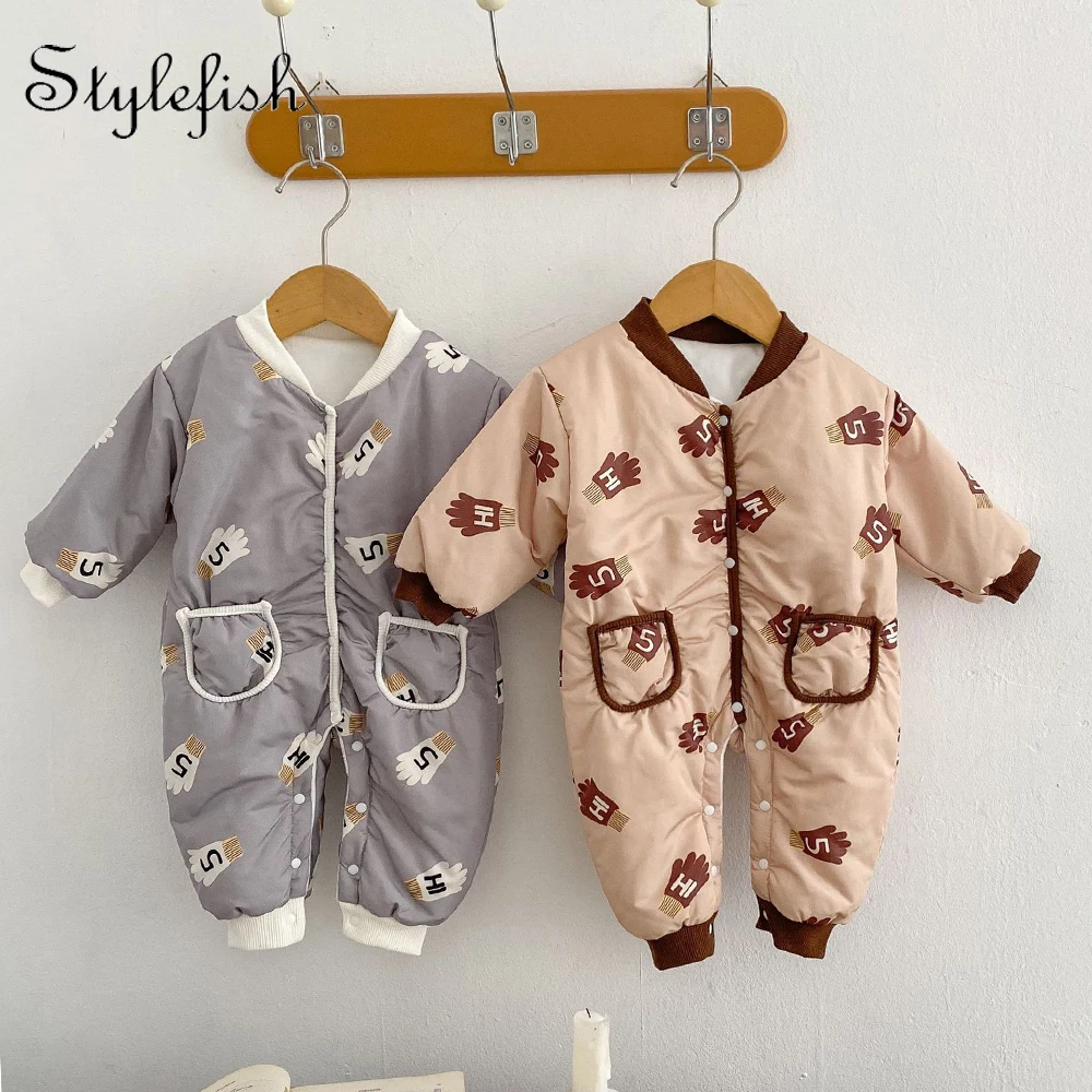 

Winter padded printed cotton romper Infant children long-sleeved romper Baby warm winter romper