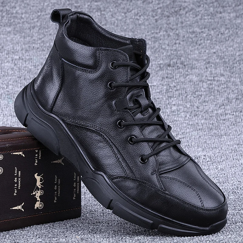 

Vintage Genuine Leather Boots Men Business High-top Casual Shoes Spring Autumn British Style Sewing Martin Boots Black 82038