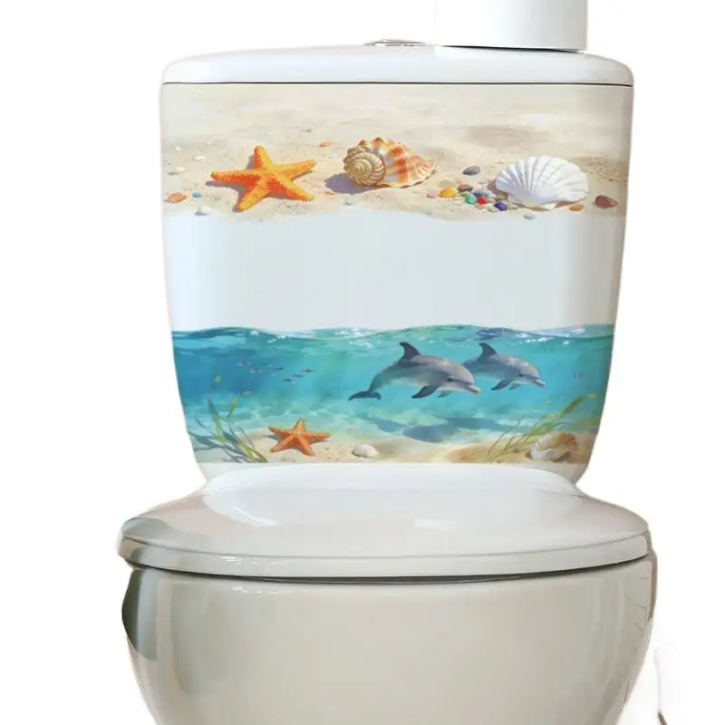 3D Ocean Wave Toilet Sticker Realistic Beach Floor Decal Waterproof Anti Slip Removable Seashore Bathroom Decor
