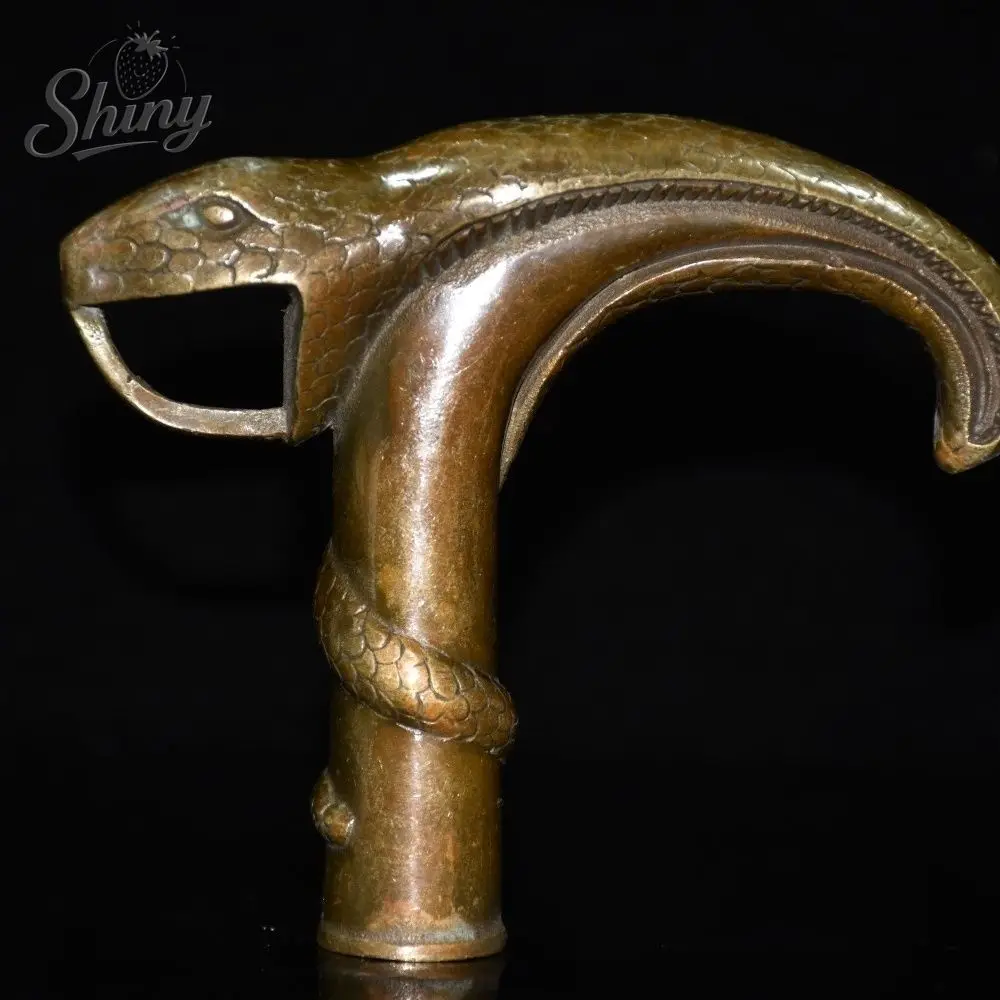 Serpentine Walking Stick Vintage Brass Hand-Carved Animal Handle Cane Statues for Decoration