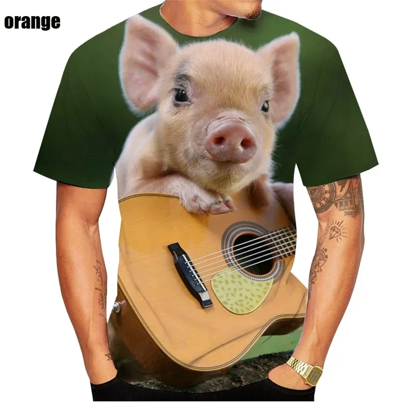 Pig themed men's T-shirt with 3D printed pattern, casual short sleeved comfortable top, T-shirt clothing, cosplay men's clothing