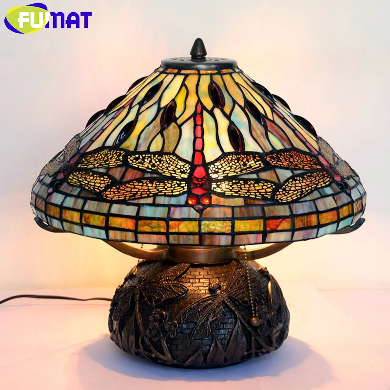 FUMAT LED Table Lamp Stained Glass Dragonfly LED light Living Room Bedside table lamps Copper Table Lights Indoor Lighting image 2