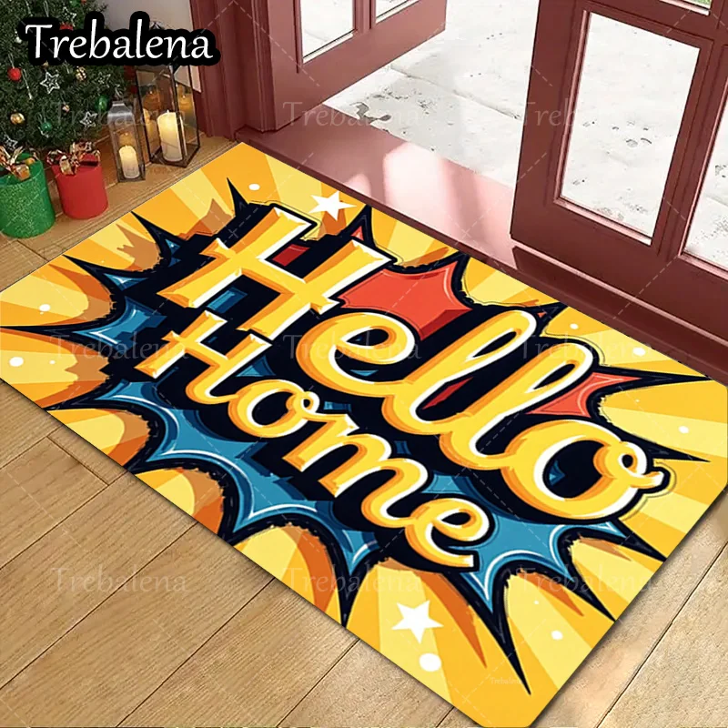 

1pc Welcome Door Mat Comic Style Hello Home Welcome Mat for Doorway Entryway Decor